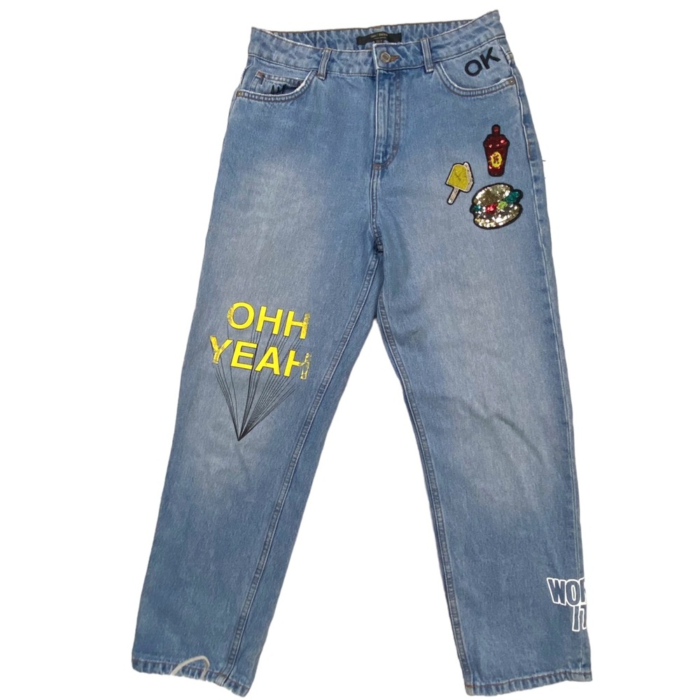 ZARA I Am Denim Sequin Patch Kamila Mom Jean 6